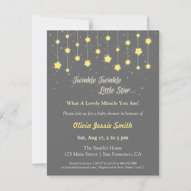 Convites Chuva de Estrelas Elegante Baby Shower (Frente)