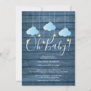 Convites Chuva de Estrelas em Madeira Azul - Ah, Bebê Bebê