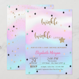 Convites Chuva de Estrelas Holográfica Baby Shower
