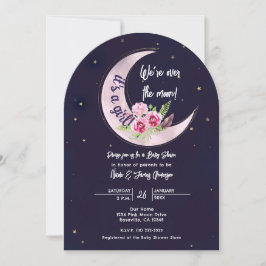 Convites Chuva de Estrelas Índigo Rosa Floral Lua Baby Show