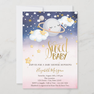 Convites Chuva de Estrelas Nuvens Planeta Ombre Baby Shower