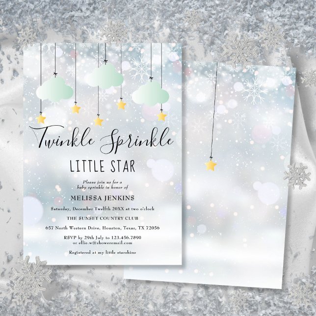 Convites Chuva de Estrelas Pequena Estrela Chuva de Bênçãos (Twinkle Sprinkle Little Star Winter Baby Shower Invitation)