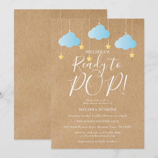 Convites Chuva de Estrelas Pronta para Explodir Chá de Bebê (Frente/Verso)