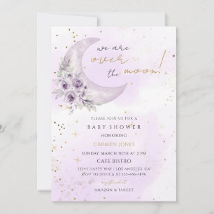Convites Chuva de Estrelas Roxas no Baby Shower da Lua