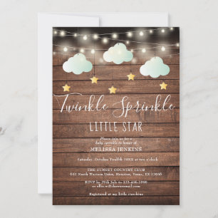 Convites Chuva de Estrelas Rústicas para Chás de Bebê