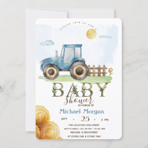 Convites Chuva de Feno de Trator na Fazenda Baby Shower