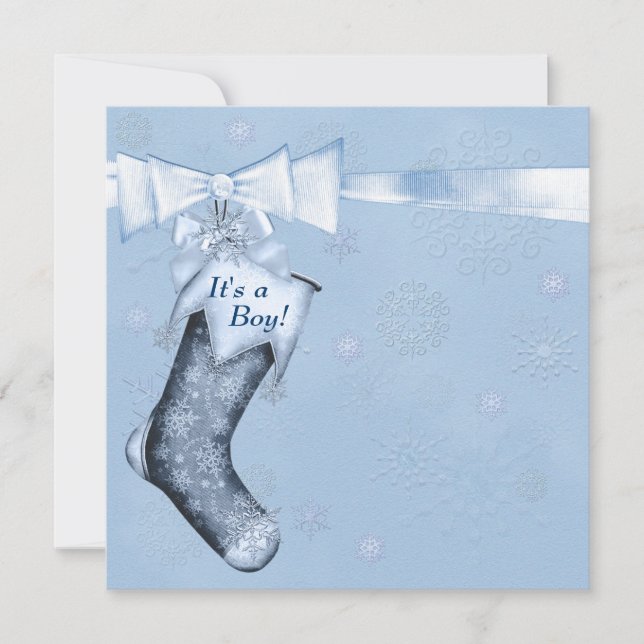 Convites Chuva de Flocos de Neve Azul Branco de Inverno par (Frente)