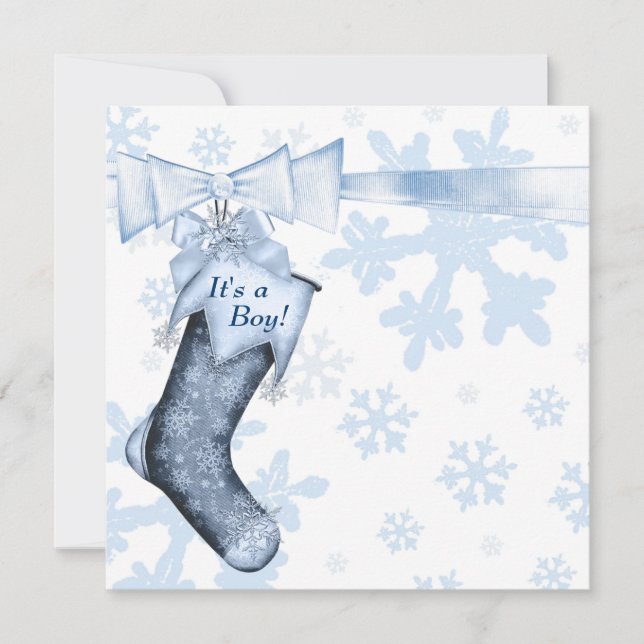 Convites Chuva de Flocos de Neve Azul Branco de Inverno par (Frente)