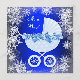 Convites Chuva de Flocos de Neve Azul Real no Baby Shower d