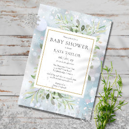 Convites Chuva de Flocos de Neve de Inverno Baby Shower | S