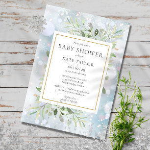 Convites Chuva de Flocos de Neve de Inverno Baby Shower   S