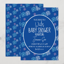 Convites Chuva de Flocos de Neve Rosa Azul Baby Shower