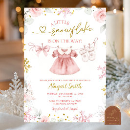 Convites Chuva de flocos de neve rosa no Natal Baby Shower
