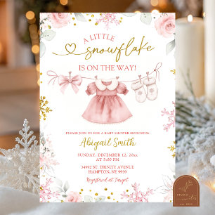 Convites Chuva de flocos de neve rosa no Natal Baby Shower