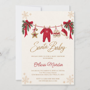 Convites Chuva de Flocos de Neve Santa Baby Chamada para Ch