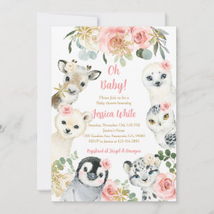 Convites Chuva de Flocos Florais Animais Baby Shower