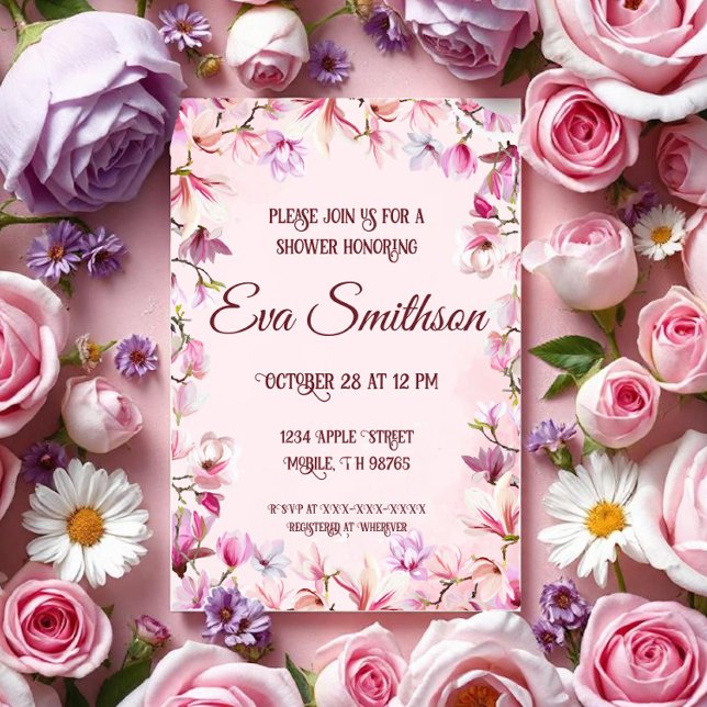 Convites Chuva de Flor de Cerejeira Rosa (Criador carregado)