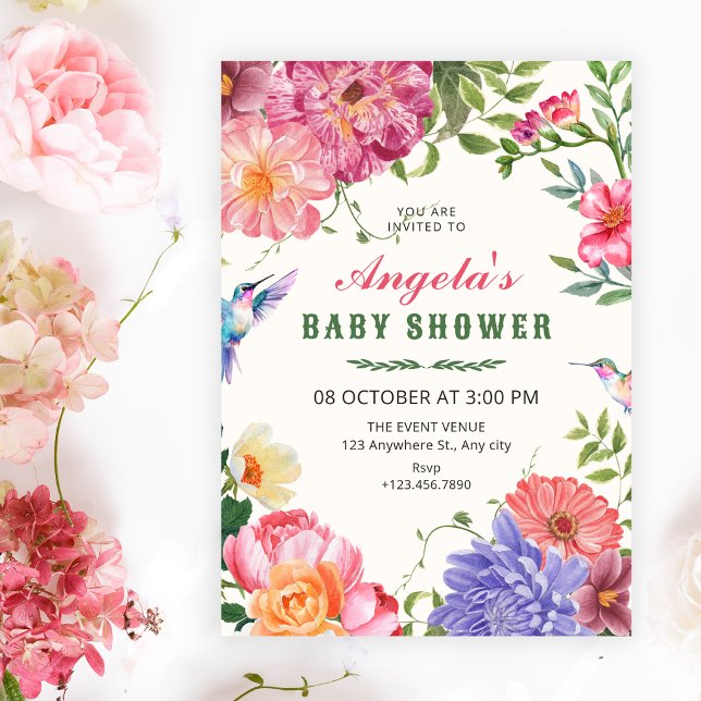 Convites Chuva de flores artísticas baby shower (Criador carregado)