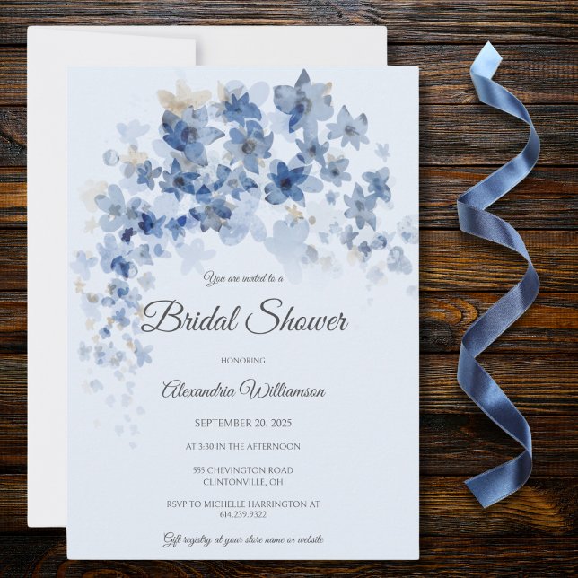 Convites Chuva de Flores Azuis em Aquarela Chá de Noiva (Criador carregado)