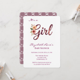 Convites Chuva de Flores Baby Shower Burgundy