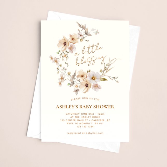 Convites Chuva de Flores Boho Bênçãos Baby Shower (Criador carregado)