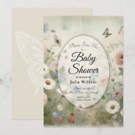 Convites Chuva de Flores Boho e Flores Vintage para Chá de