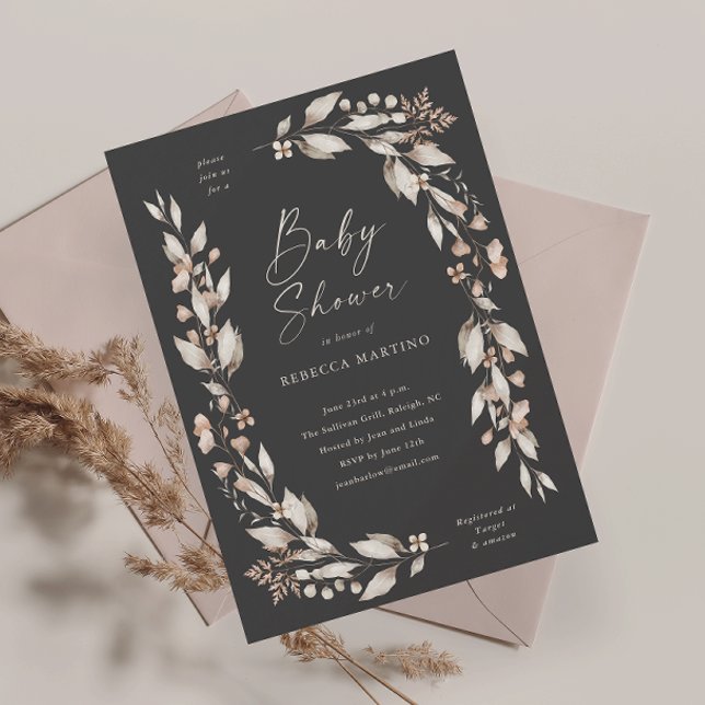 Convites Chuva de Flores Boho Elegante Baby Shower (Boho wildflower elegant floral baby shower invitation.)