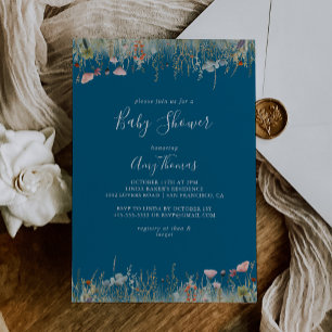Convites Chuva de Flores Boho Feliz Naval para Bebê