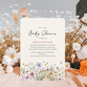 Convites Chuva de Flores Boho para Baby Shower Soft