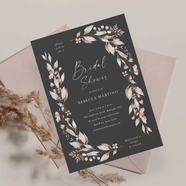 Convites Chuva de Flores Boho para Casamento Chá de Noiva (Boho wildflower floral elegant wedding bridal shower invitation.)