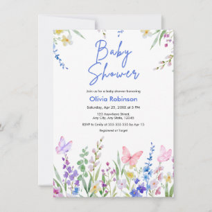 Convites Chuva de Flores Borboletas Flor Silvestre Baby Sho