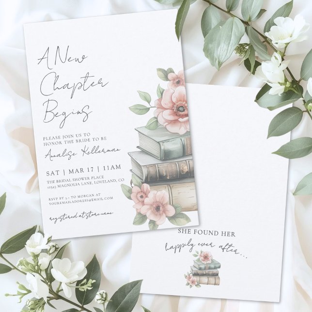 Convites Chuva de Flores Capítulo Novo noivado (Book New Chapter Floral Bridal Shower Invitation)