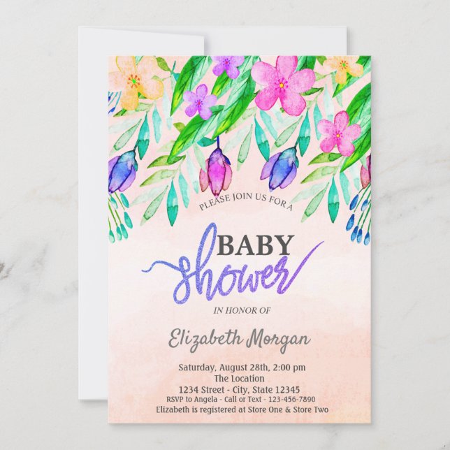 Convites Chuva de Flores Coloridas Baby Shower Primavera (Frente)
