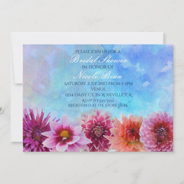 Convites Chuva de Flores de Aquarela Moderno Chá de Noiva F (Frente)