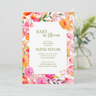 Convites Chuva de Flores de Aquarela Rosa Laranja para Bebê