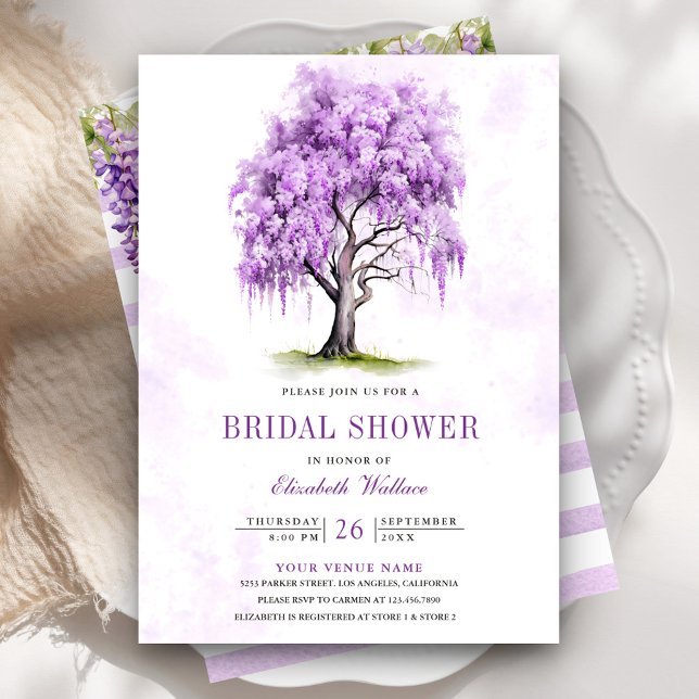 Convites Chuva de Flores de Wisteria Roxa para Chá de Noiva (Criador carregado)