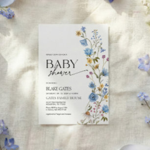 Convites Chuva de Flores em Aquarela Azul para Chá de Bebê