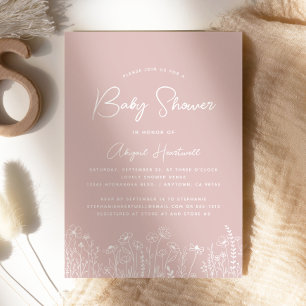Convites Chuva de Flores Minimalistas Rosa Baby Shower Meni