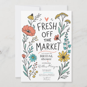 Convites Chuva de Flores Nupcial Desenhada à Mão com Flores