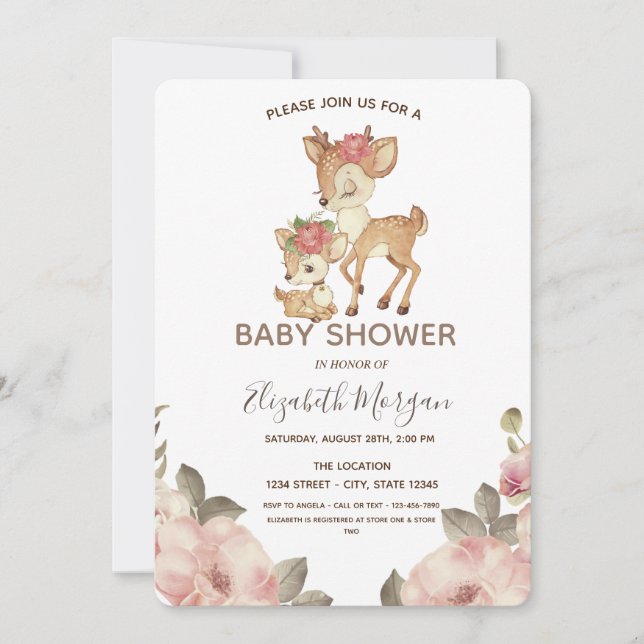 Convites Chuva de Flores Rena Baby Shower Fofa (Frente)