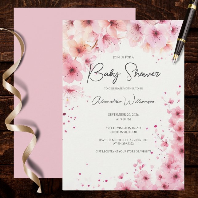 Convites Chuva de Flores Rosa Baby Shower (Criador carregado)