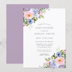 Convites Chuva de Flores Rosa Bege Roxo Aquarela Baby Showe