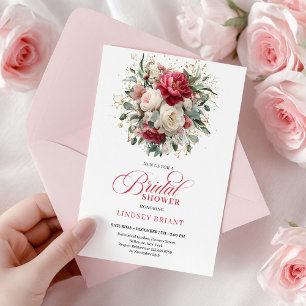 Convites Chuva de Flores Rosa Borgonha Glam Boho