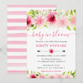 Convites Chuva de Flores Rosa de Verão em Aquarela para Chá