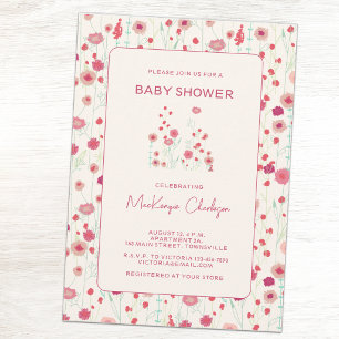 Convites Chuva de Flores Rosa e Creme para Chá de Bebê