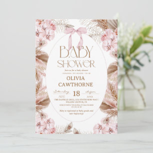 Convites Chuva de Flores Rosa Elegante e Caprichosa para Ch