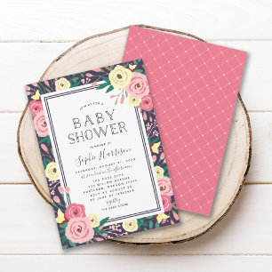 Convites Chuva de Flores Rosa no Jardim - Baby Shower