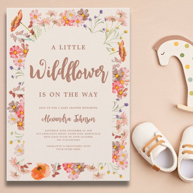 Convites Chuva de Flores Silvestres no Outono - Baby Shower (A little wildflower is on the way gender neutral fall baby shower invitation)
