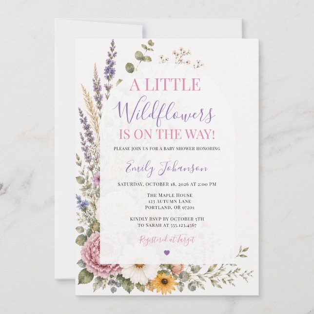 Convites Chuva de Florzinhas Roxo Lavanda Baby Shower (Frente)