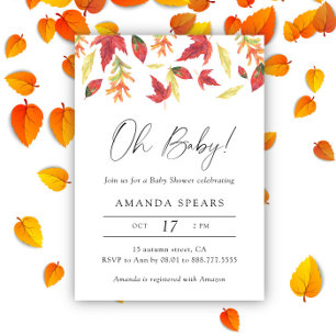 Convites Chuva de folhas de outono em aquarela baby shower